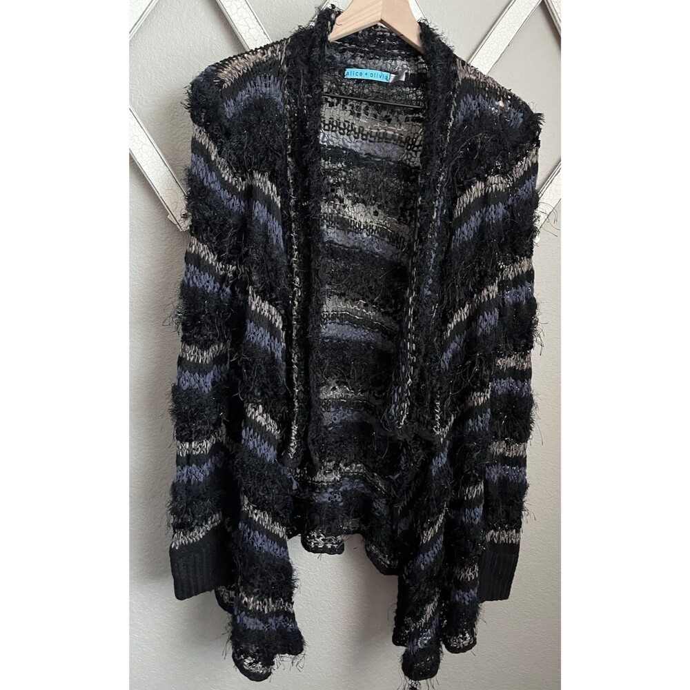 Alice + Olivia Women's XS Eyelash Open Front Drape Cardigan Sweater